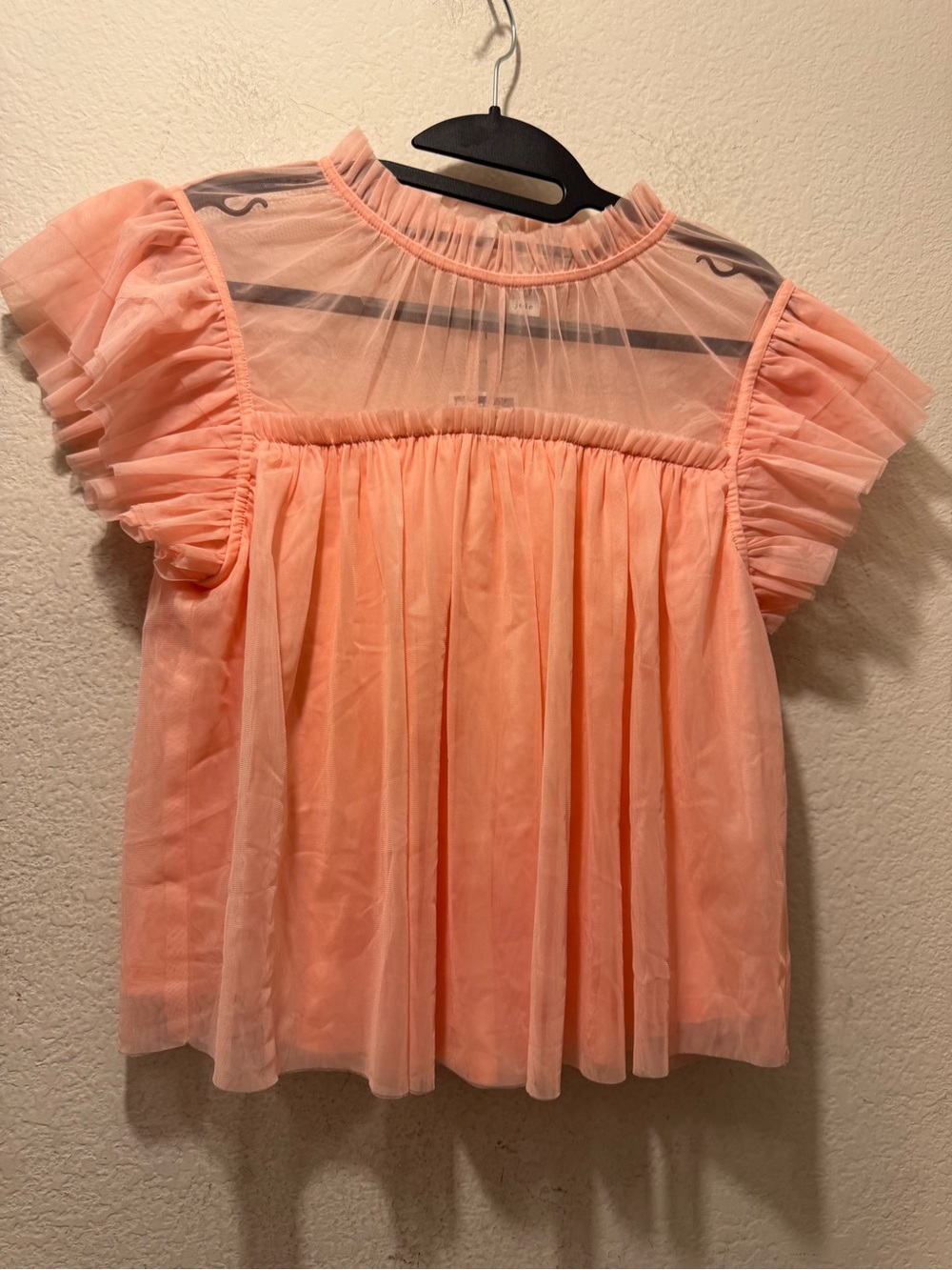 New Joie Peach Mesh Flutter Sleeve Blouse M